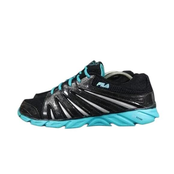 Fila Shoes Womens 10 Athletic Trainers Running Foam Cool Max Black Blue Comfort - Picture 3 of 14